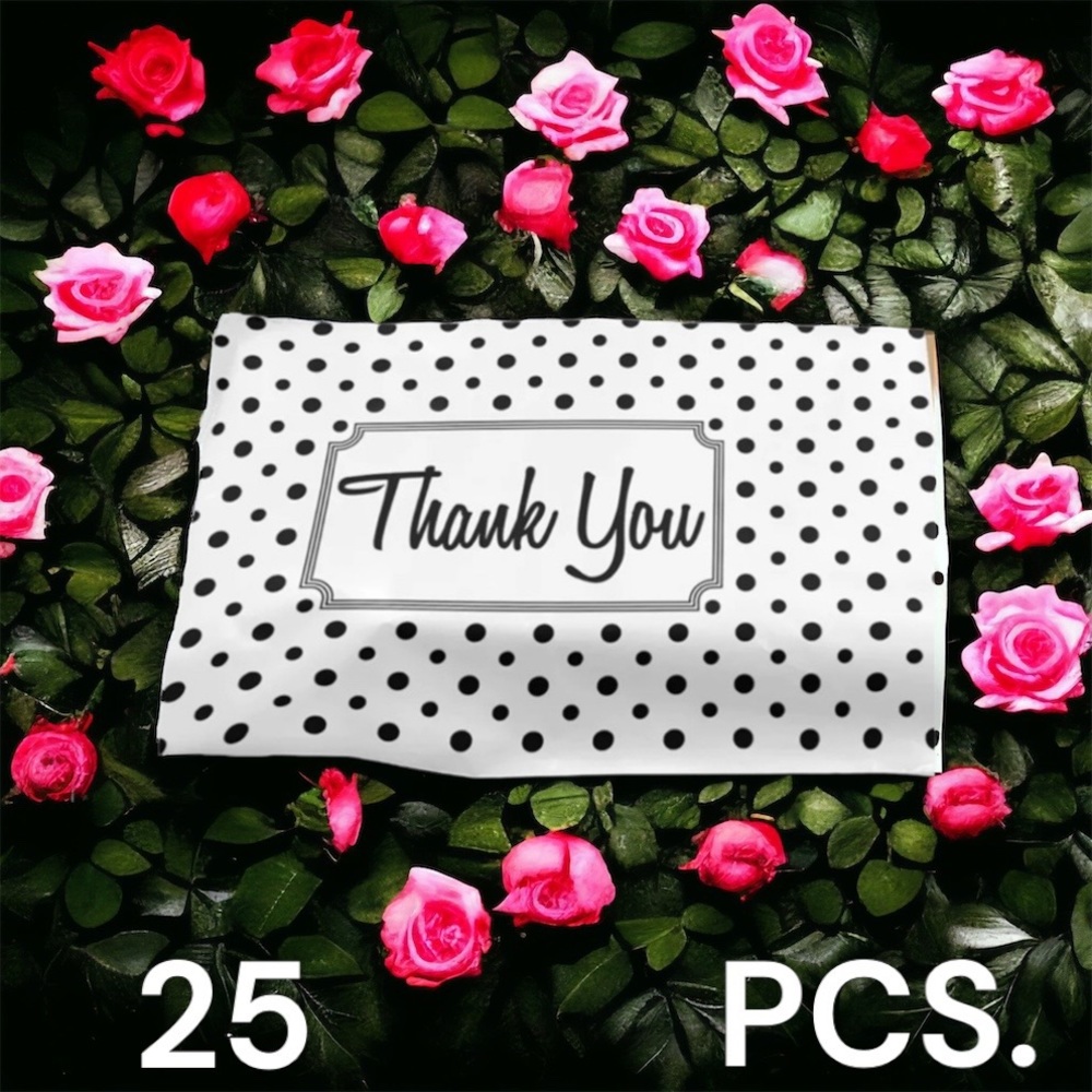25 10X13 Poly Mailers White & Black Polka Dot, - Picture 3 of 4